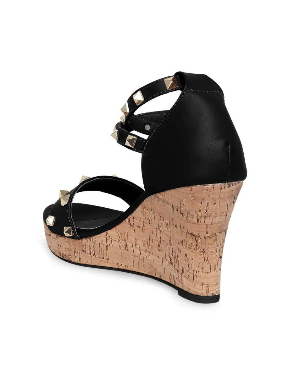 Tao Paris Kayra TP10025-01 Studded Black Wedges
