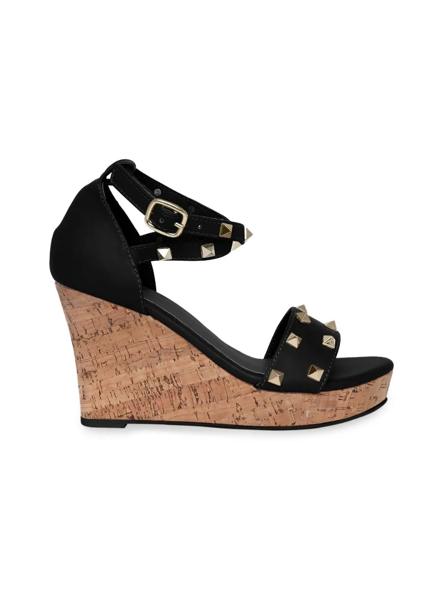 Tao Paris Kayra TP10025-01 Studded Black Wedges