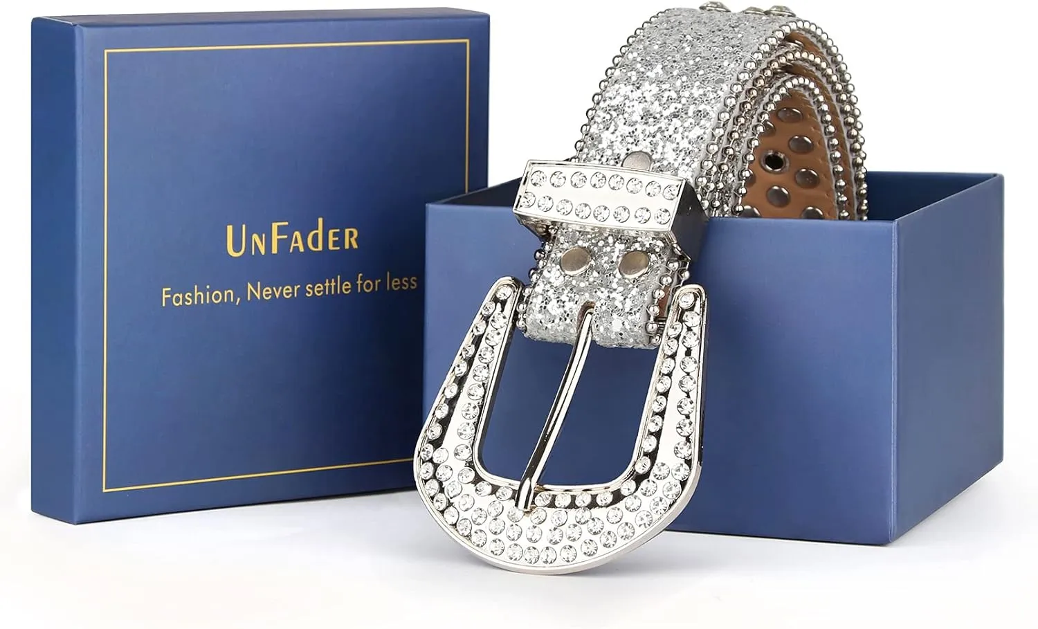 UnFader Womens Men Rhinestone Western Belts Bling Cowgirl Designer Diamond Studded Belts for Jeans