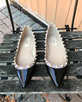 VALENTINO GARAVANI Rockstud Patent Leather Pointed Toe Ballet Flats