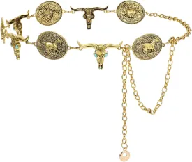 WHIPPY Western Metal Concho Belt for Women Vintage Cowgirl Boho Turquoise Chain Belts for Dresses Jeans