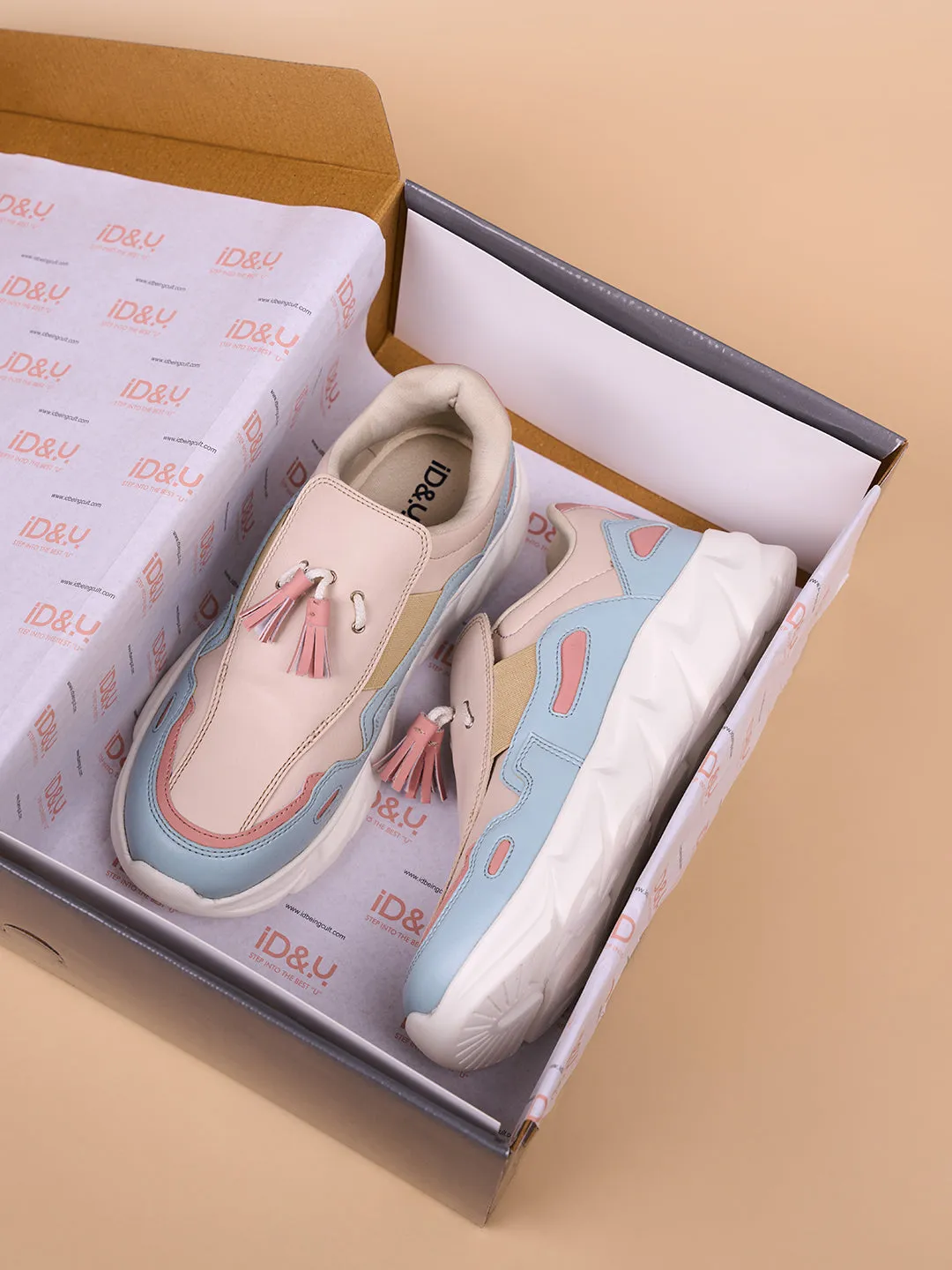 Women's Beige/Bkue All Seasons Wearing Sneakers (IU1004)