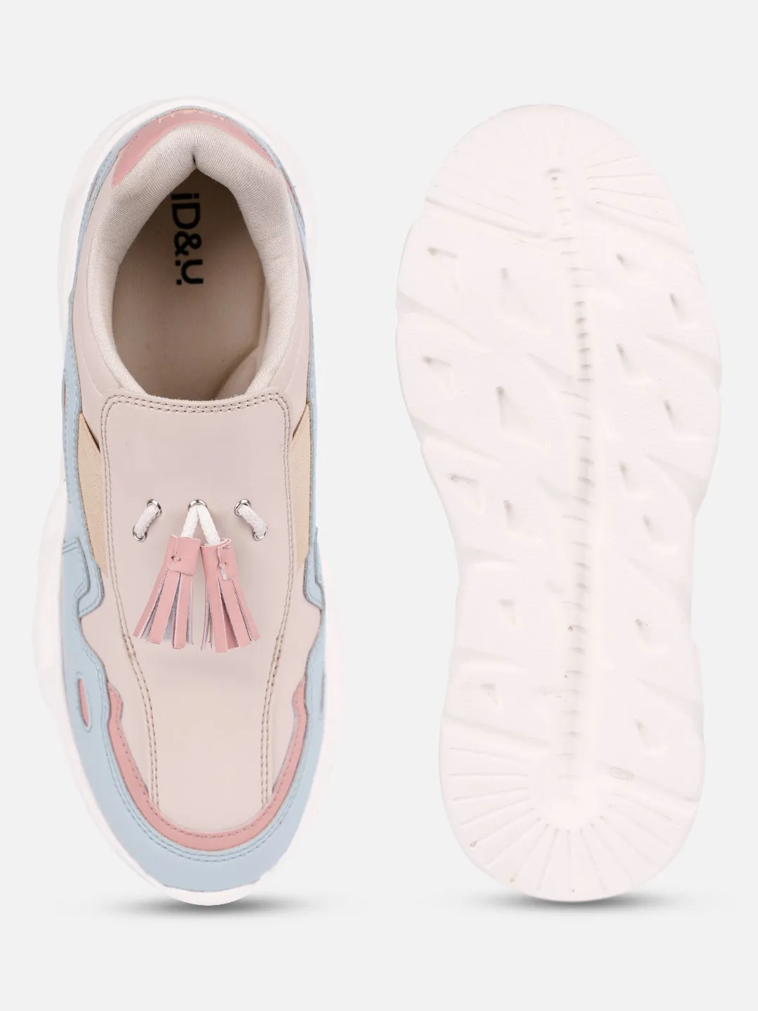 Women's Beige/Bkue All Seasons Wearing Sneakers (IU1004)