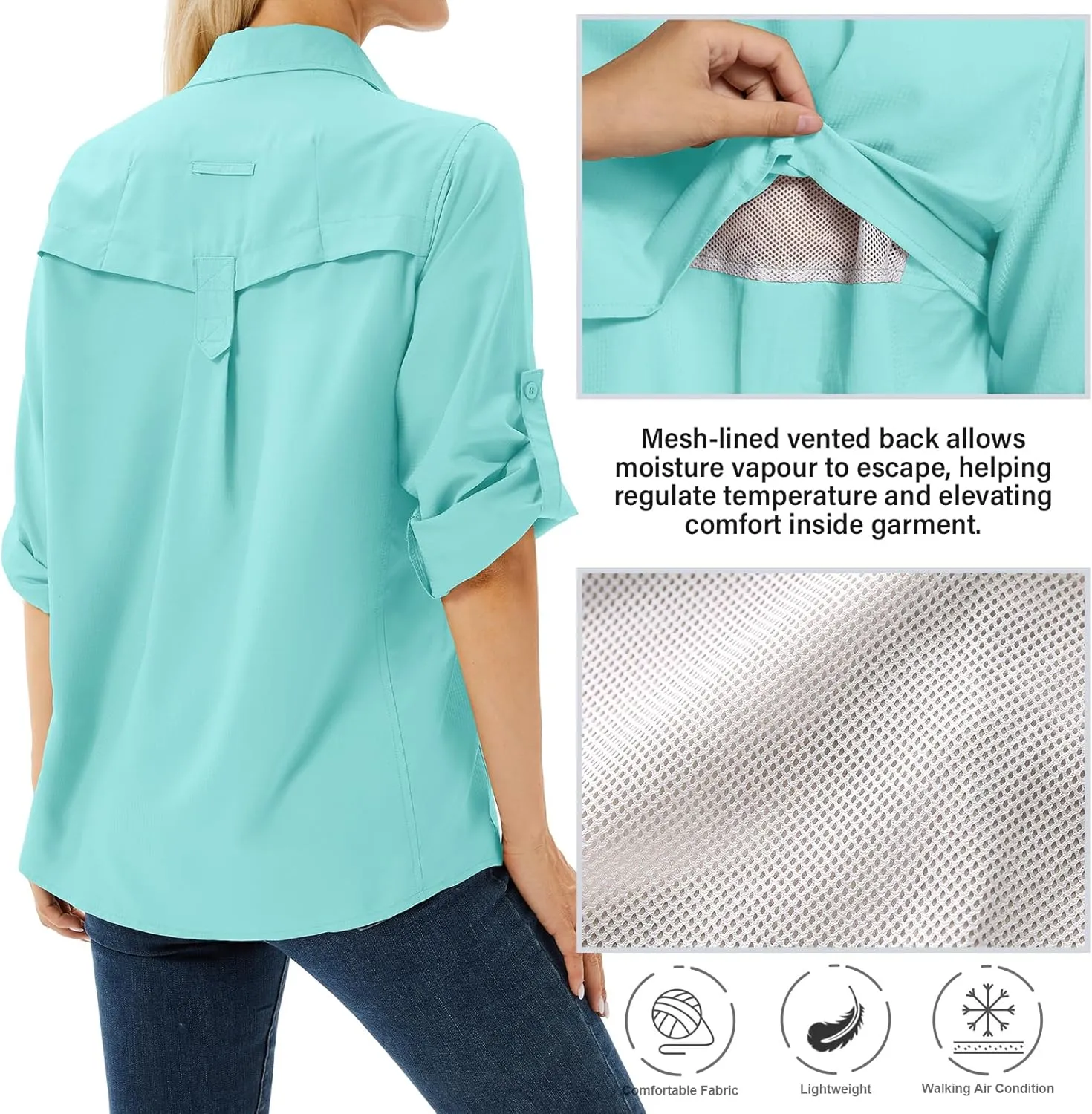 Women's UPF 50 Long Sleeve UV Sun Protection Safari Shirts Outdoor Quick Dry Fishing Hiking Travel Shirts