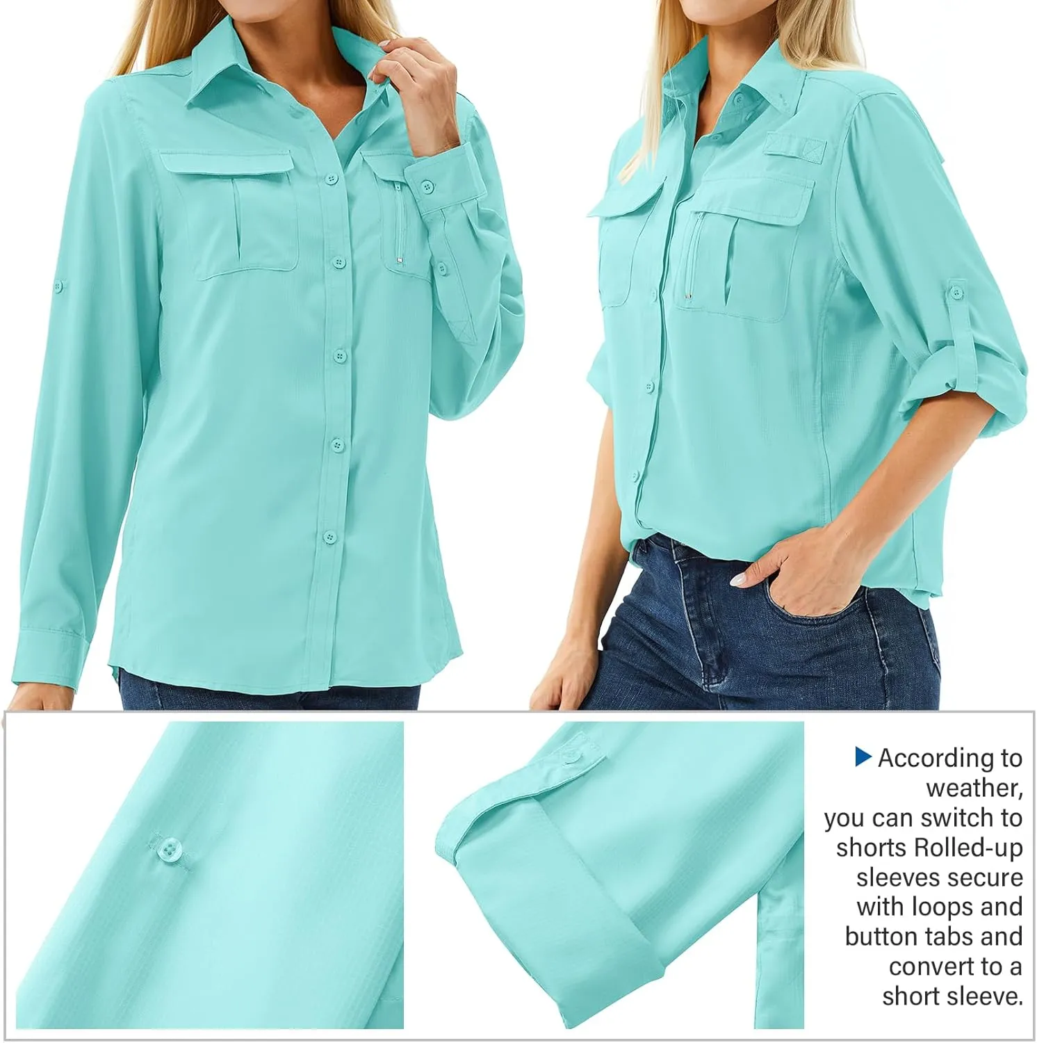Women's UPF 50 Long Sleeve UV Sun Protection Safari Shirts Outdoor Quick Dry Fishing Hiking Travel Shirts