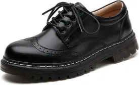 Women's Vintage Oxford Shoe,Perforated Lace-up Round Toe Leather Low Heel Brogues Shoe for Girls Ladies Women